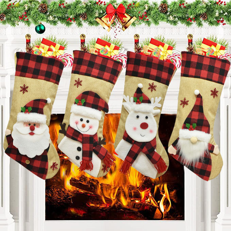 Christmas Stocking Hanging - Calcetines navideños de lino y forro