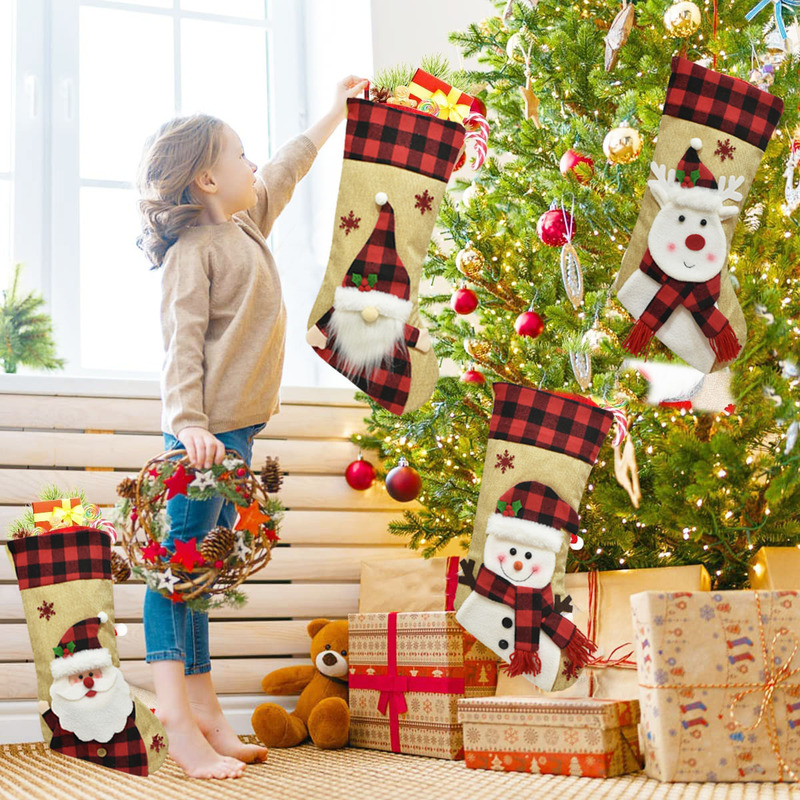 Calcetines navideños de lino y - Christmas Stocking Hanging reseña y precio